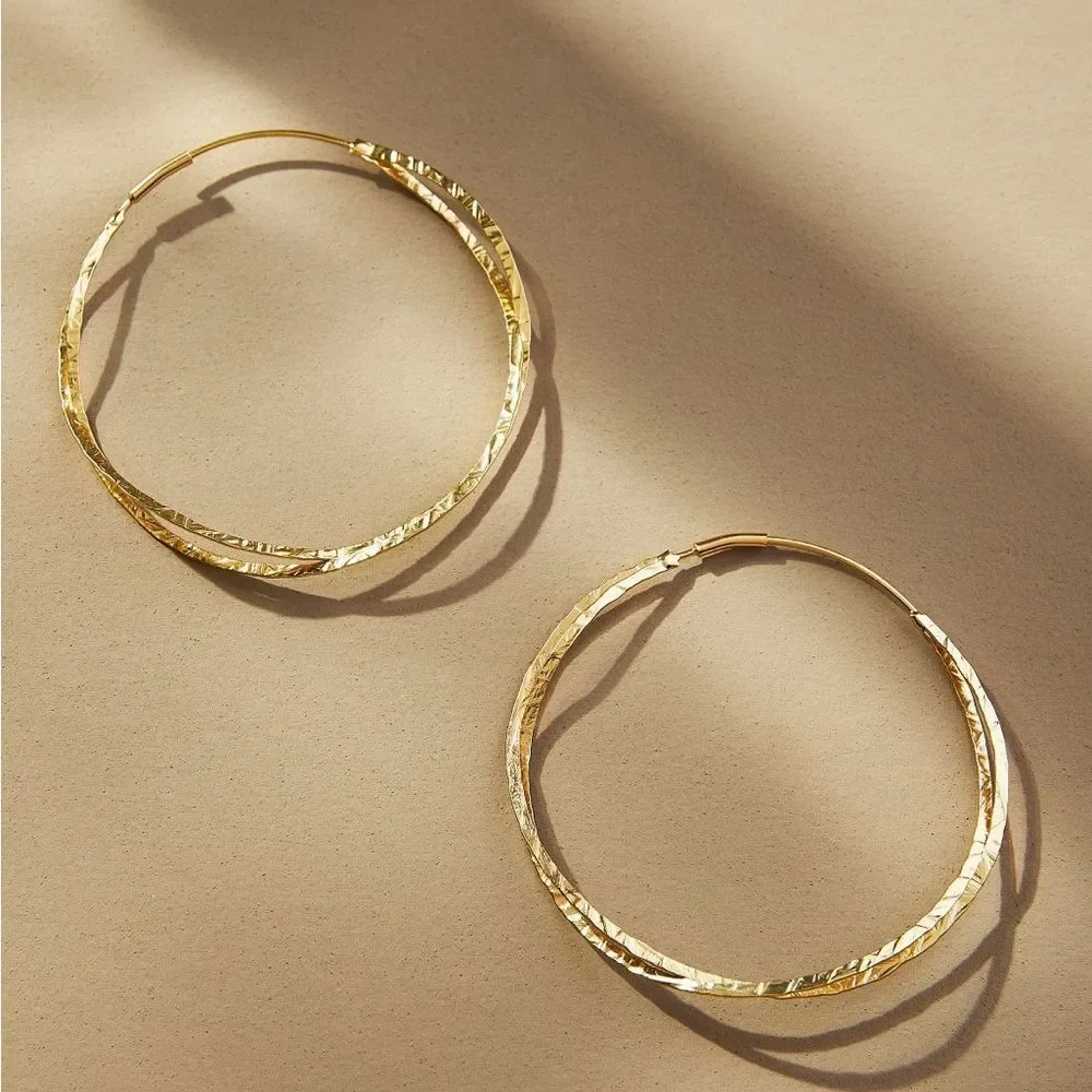 New Anthropologie Twisted Gold Hoop Earrings 2”